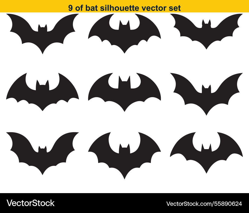 Set of bat icon symbol silhouette sticker Set of bat icon symbol silhouette sticker vector image