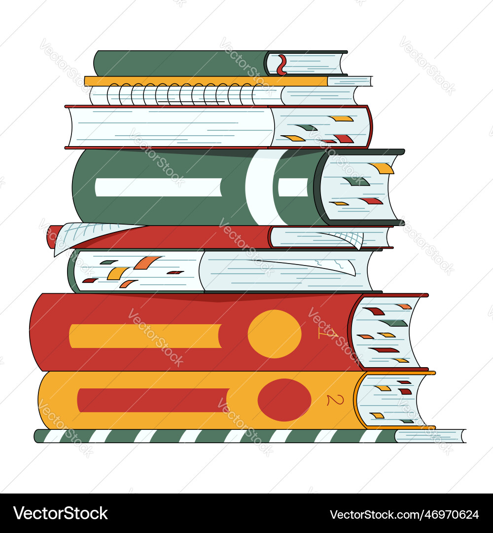 Stack of textbooks and notebooks reading learning Stack of textbooks and notebooks reading learning vector image