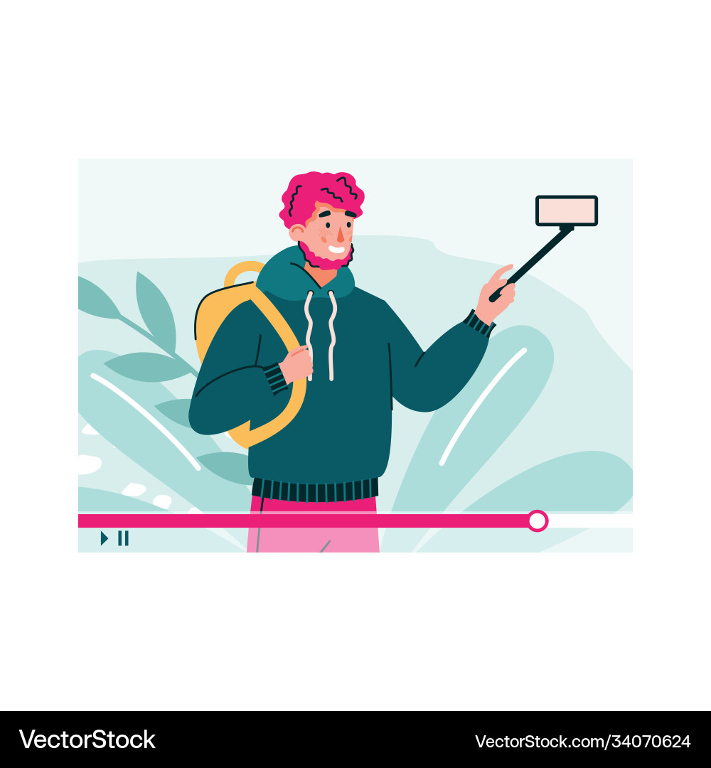 Traveling man travel blogger with camera cartoon Traveling man travel blogger with camera cartoon vector image