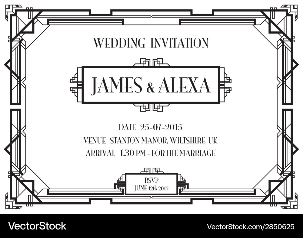 Art Deco Wedding Invitation Vector Image