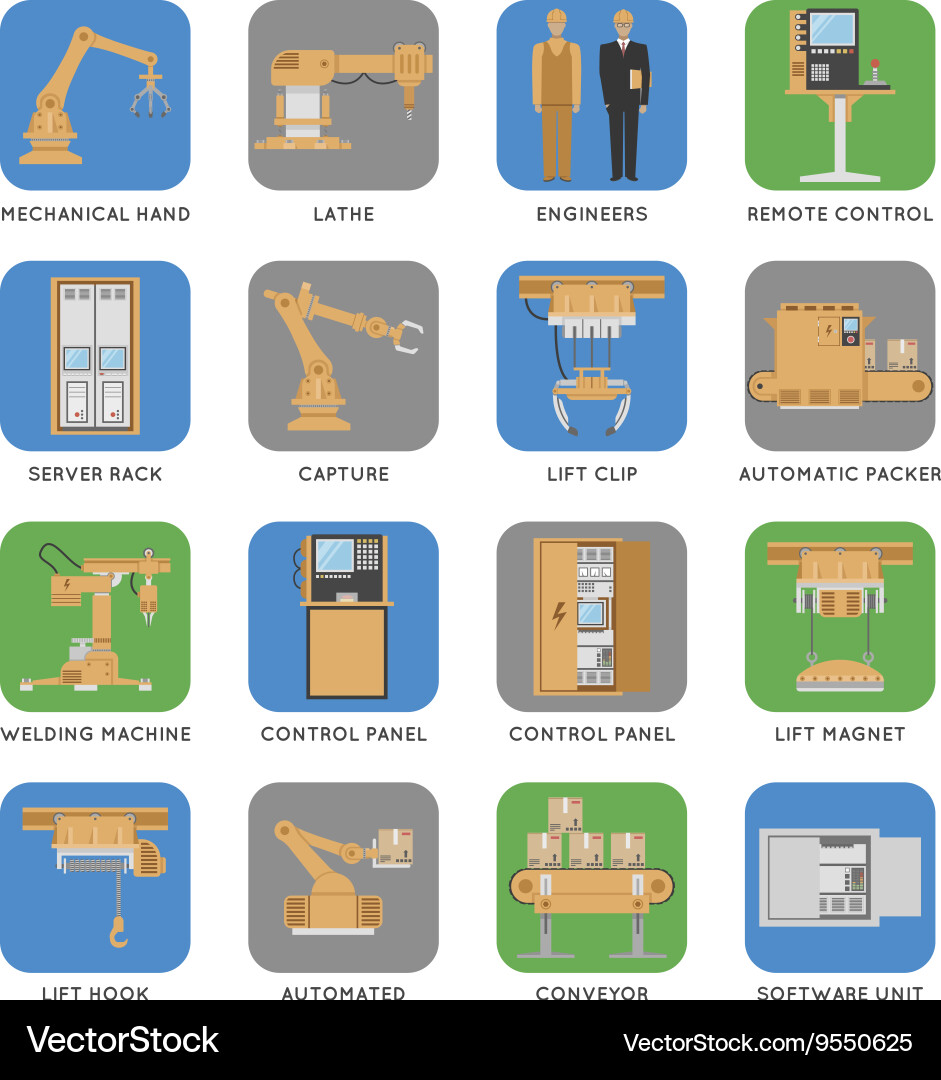Automated assembly square icon set vector image