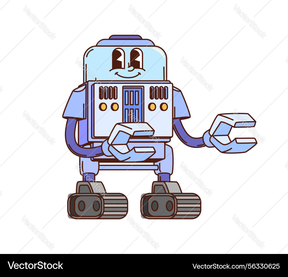 Cartoon groovy robot retro droid bot character vector image
