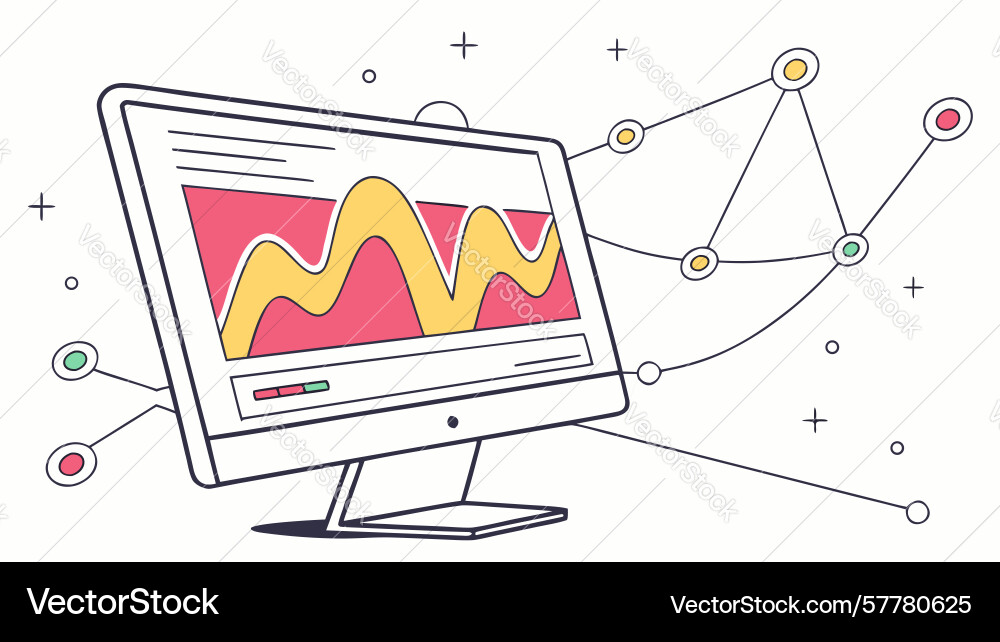 Data analysis visualization on monitor design vector image