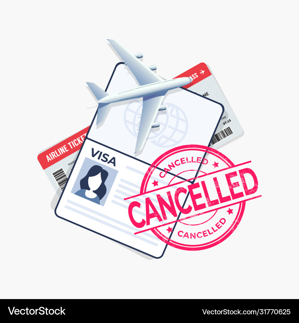 Flight cancelled with passport and travel ticket Flight cancelled with passport and travel ticket vector image