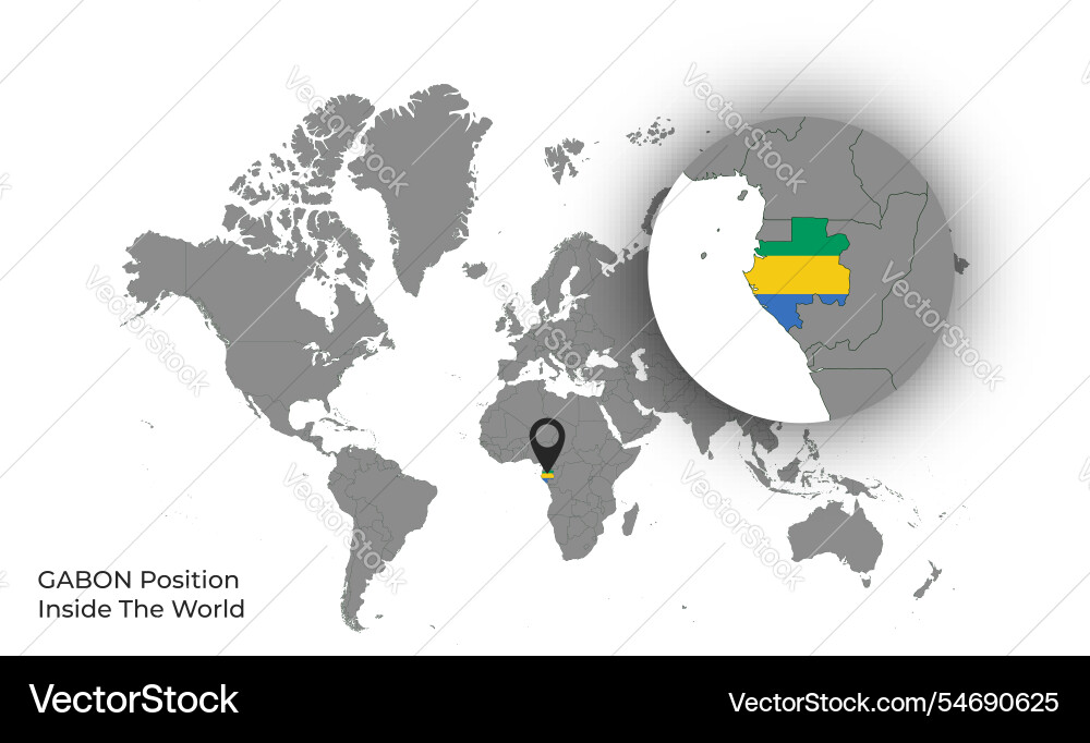 Gabon position inside the world with flag in map Vector Image