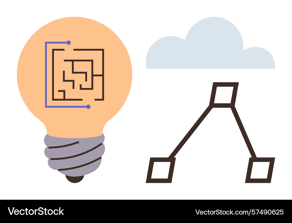 Light bulb with circuitry cloud and flowchart Light bulb with circuitry cloud and flowchart vector image