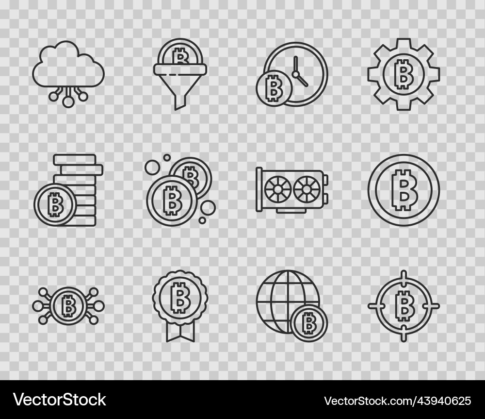 Set line bitcoin in circuit the target Set line bitcoin in circuit the target vector image