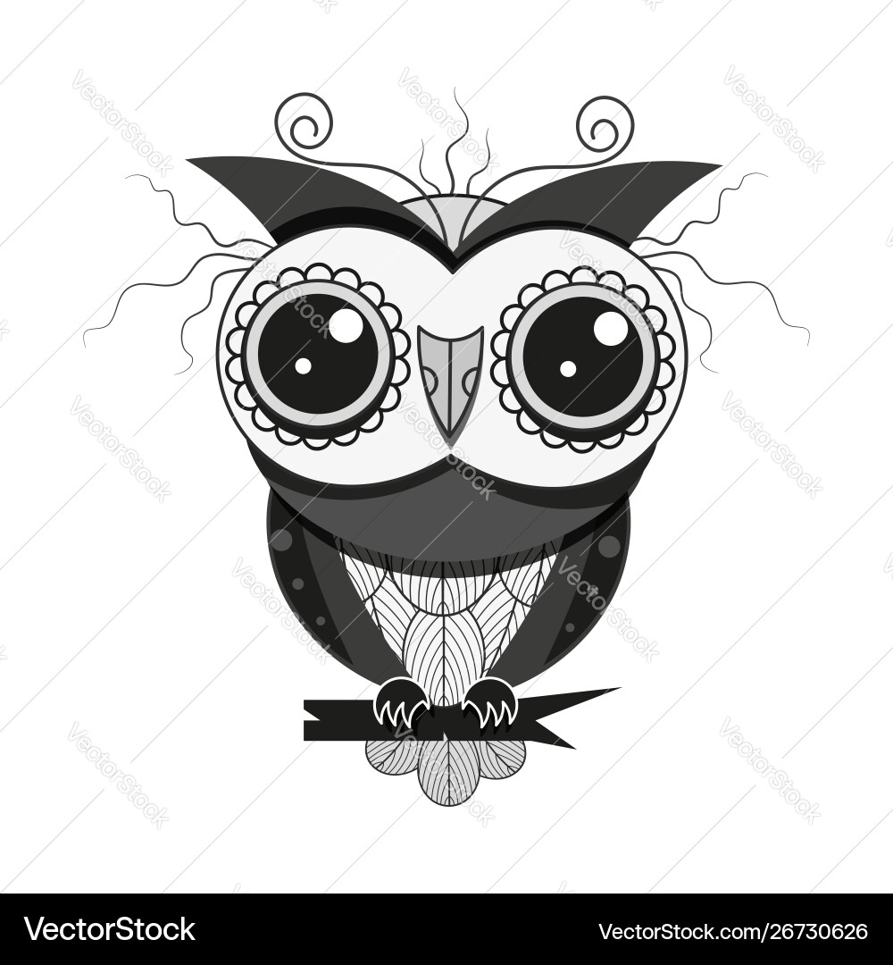 Bird owl with feathers on a tree branch design Bird owl with feathers on a tree branch design Vector Image