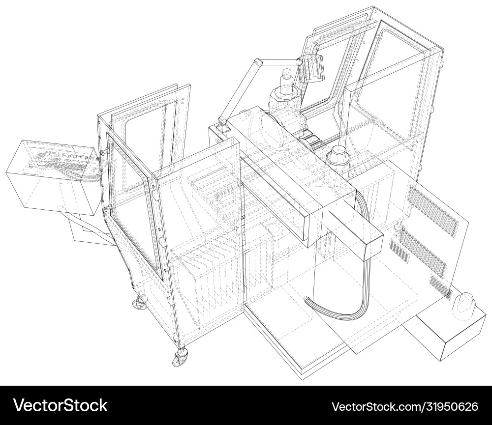 CNC Lathe Machine - Wireframe vector image