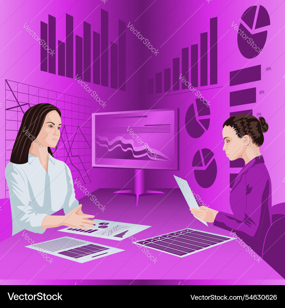 Conducting stakeholder interviews female flat Conducting stakeholder interviews female flat vector image