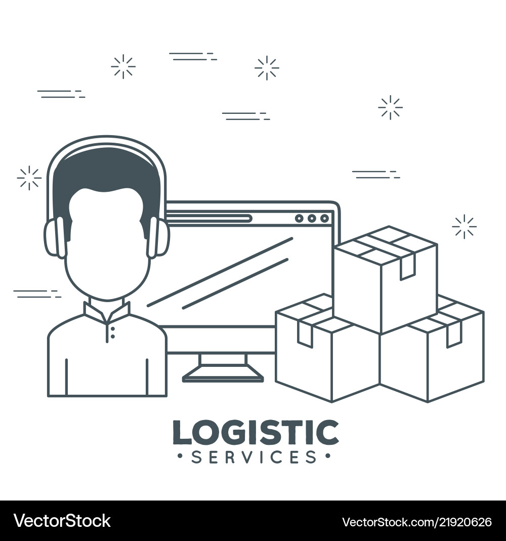 Logistic services with support agent and computer Logistic services with support agent and computer vector image
