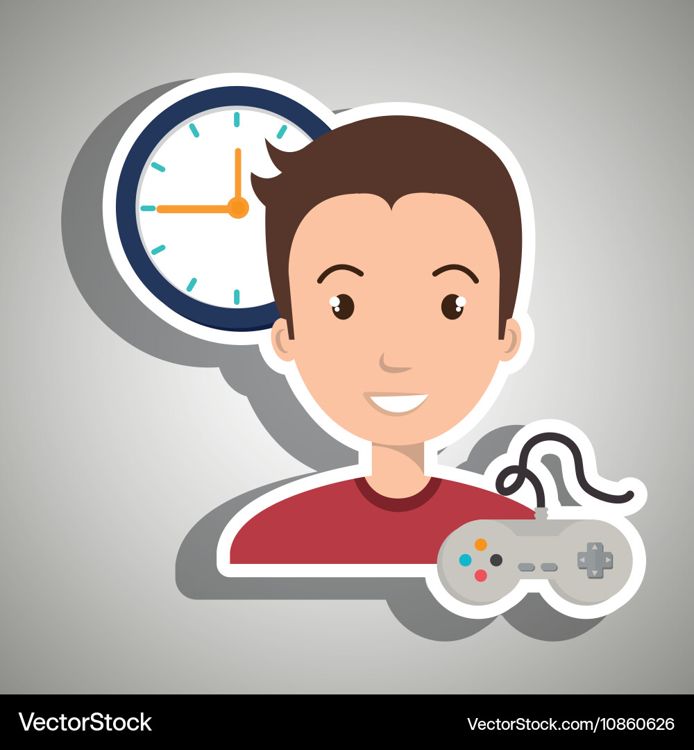 Man cartoon control game clock Vector Image