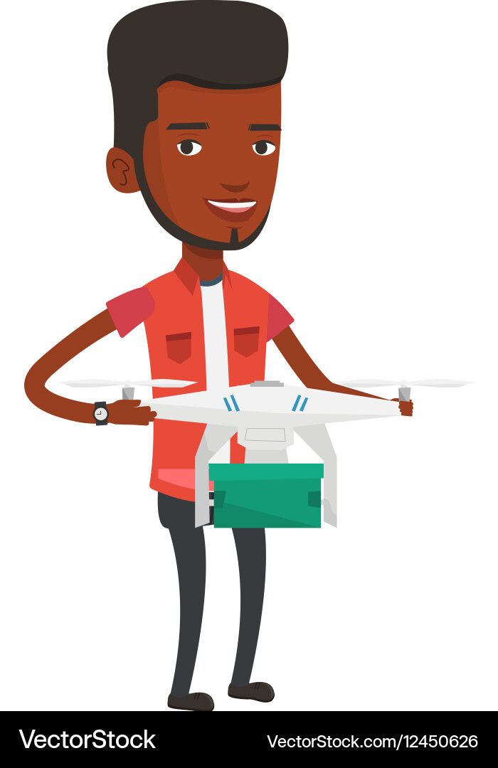 Man controlling delivery drone with post package Man controlling delivery drone with post package vector image