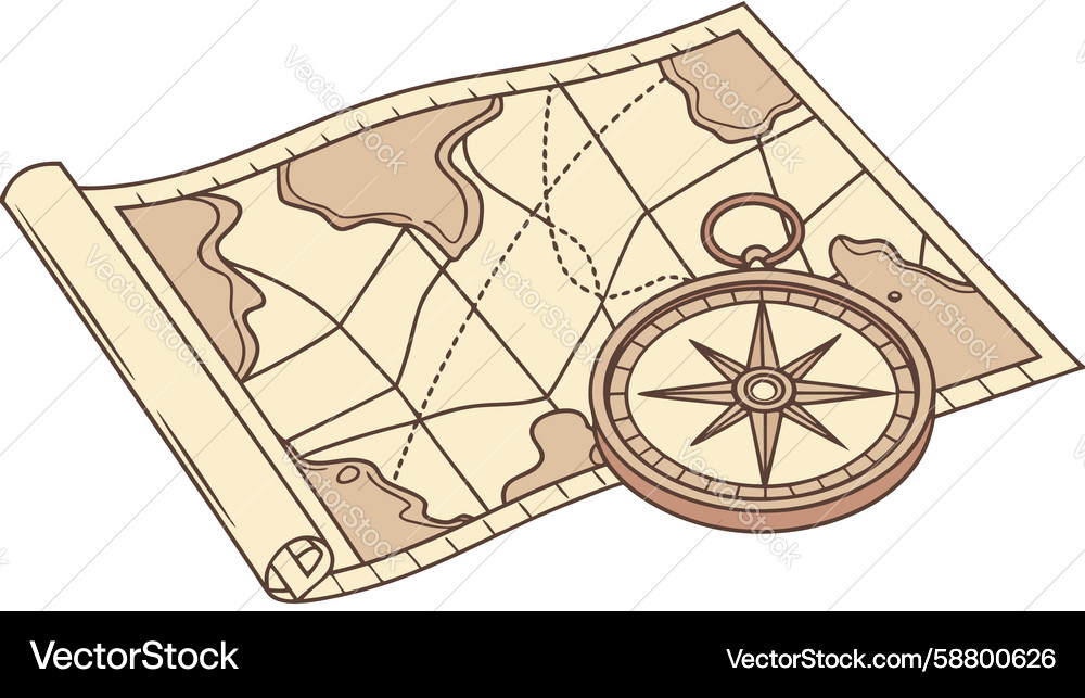 Old map compass navigation tools design Vector Image