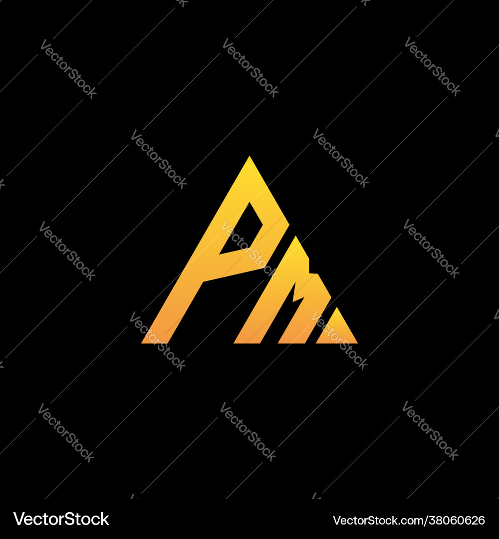 P m monogram initial logo with a yellow triangle vector image