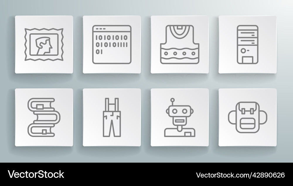 Set line book binary code pants with suspenders Set line book binary code pants with suspenders vector image
