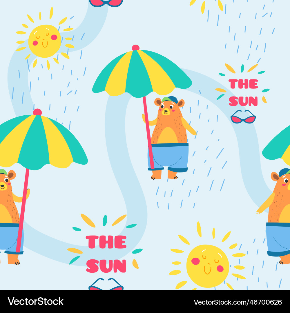Sonnen Sommersaison Spaß Bären personage am Strand Sonnen Sommersaison Spaß Bären personage am Strand vektorbild