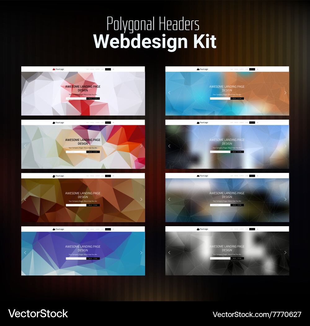 Blurred polygonal website header kit vector image