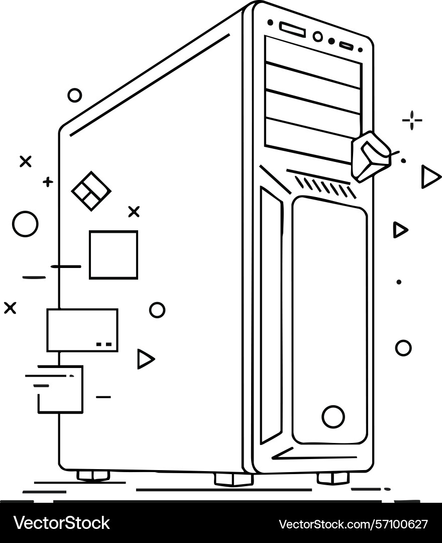 Computer desktop tower with abstract geometric Computer desktop tower with abstract geometric vector image