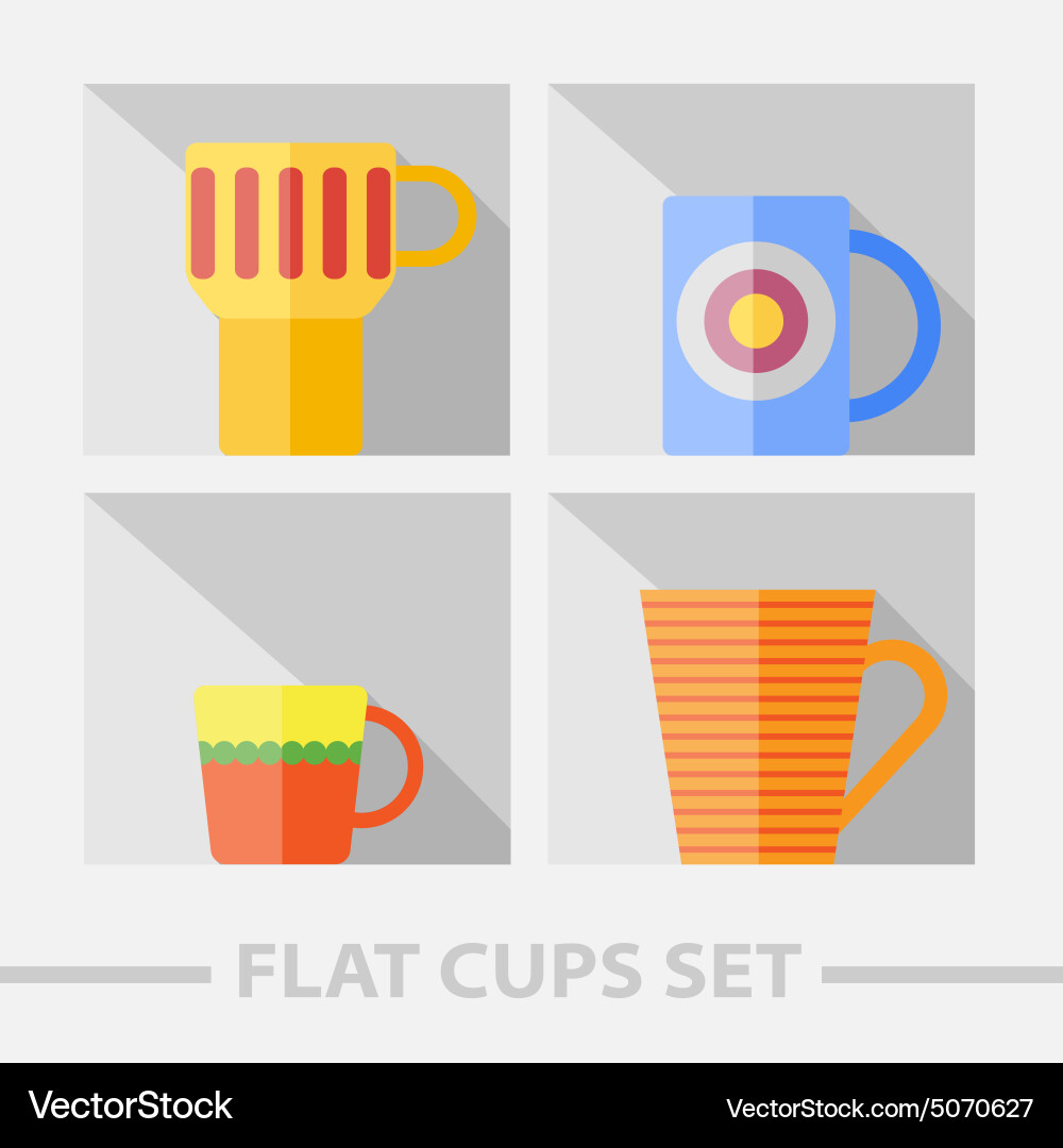 Flat color cups on shelf set vector image