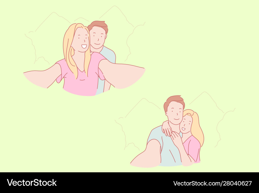 Liebe Paar Selfie Familie Foto Unterhaltung Liebe Paar Selfie Familie Foto Unterhaltung vektorbild