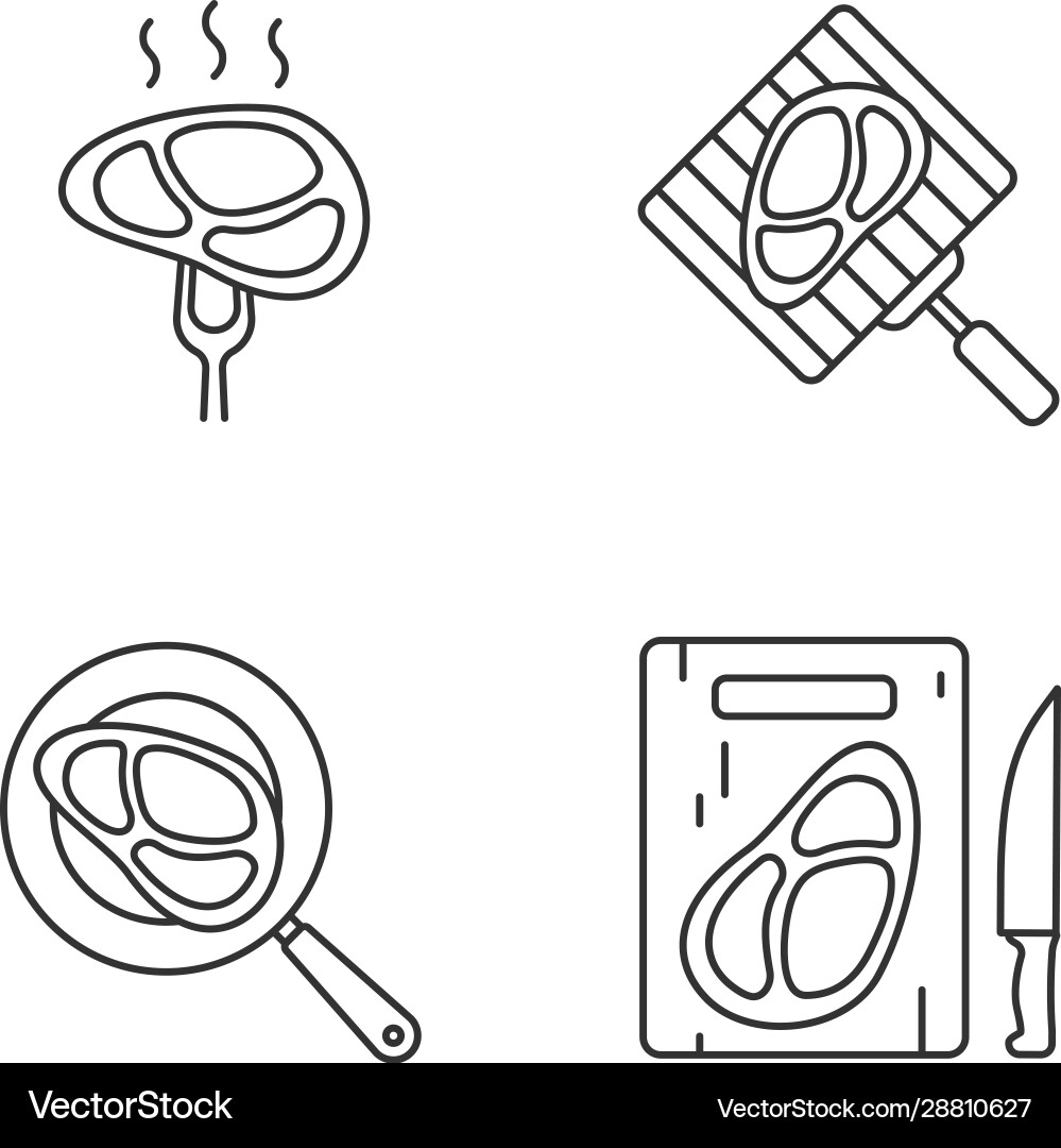 Meat preparation linear icons set Meat preparation linear icons set Vector Image