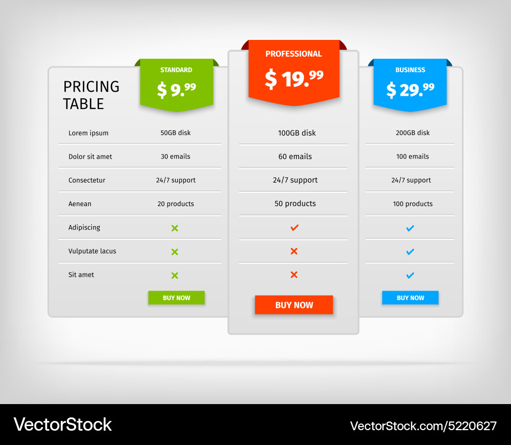 Modern Pricing Table Template vector image