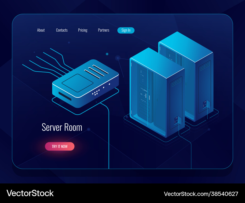 Server room datacenter and database isometric Server room datacenter and database isometric vector image