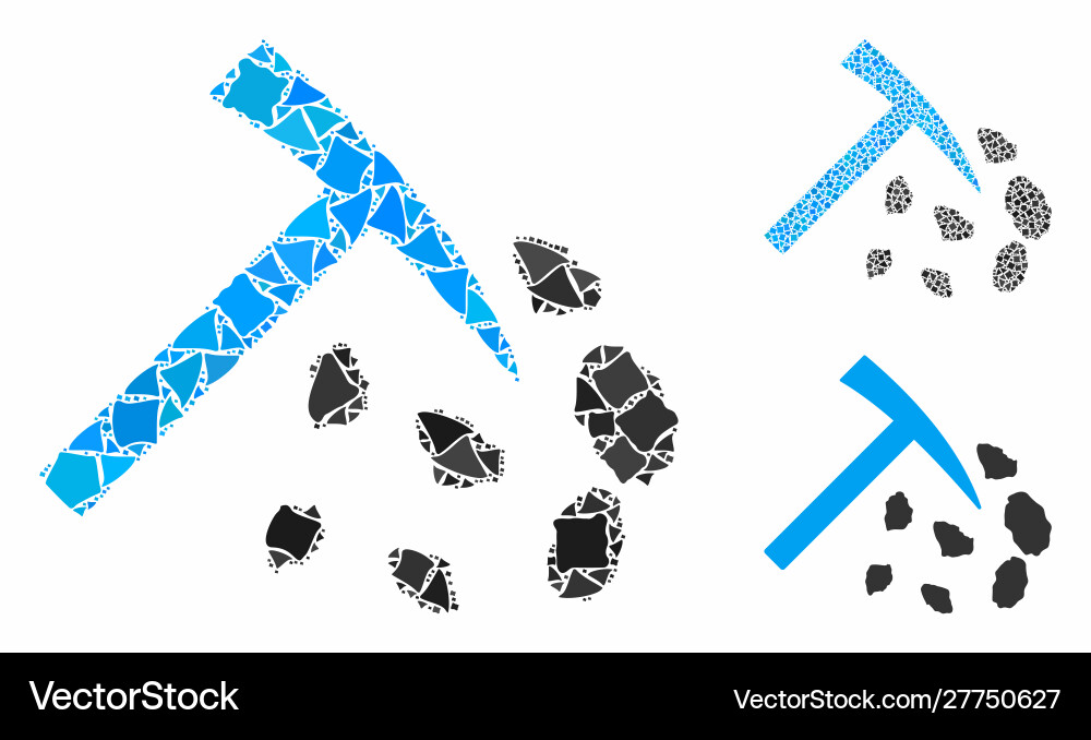 Stone mining hammer mosaic icon joggly pieces Stone mining hammer mosaic icon joggly pieces vector image