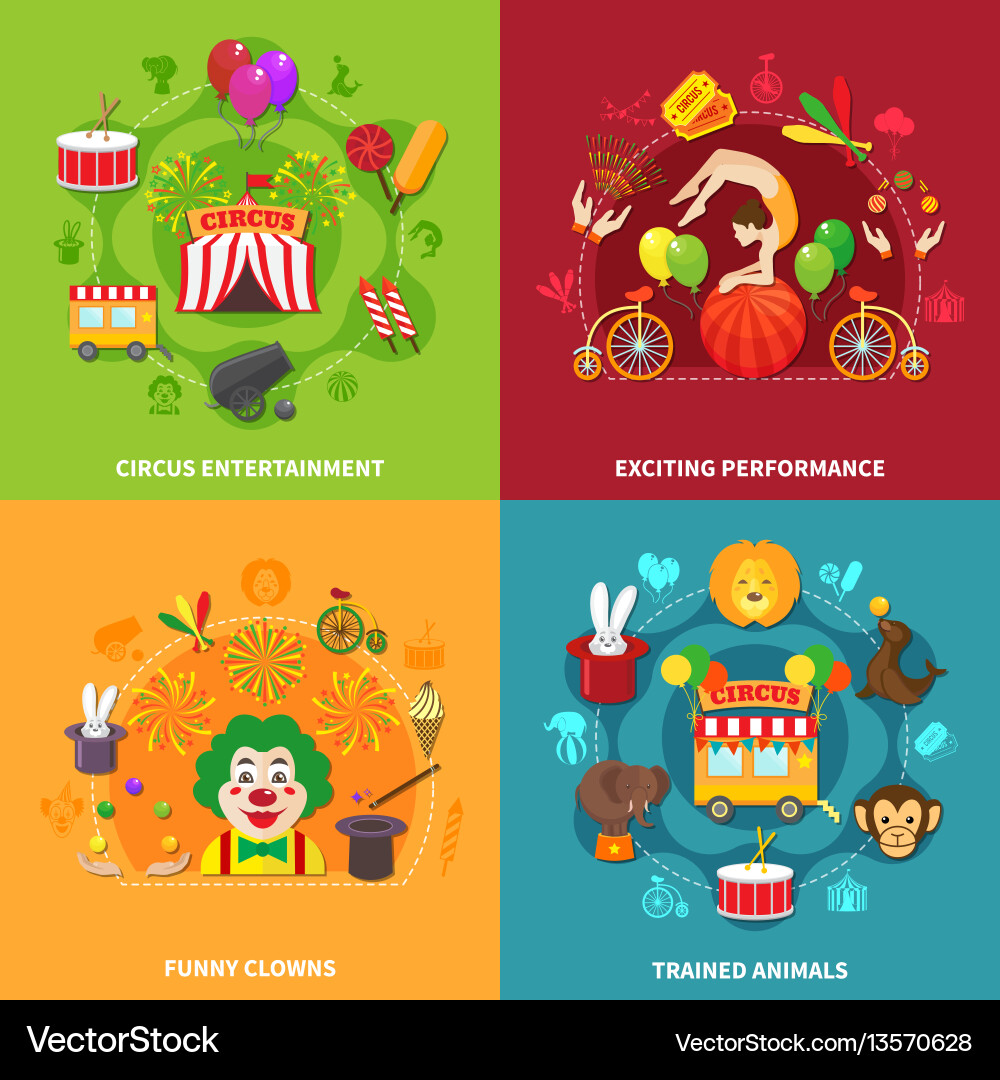 Circus flat set Royalty Free Vector Image - VectorStock