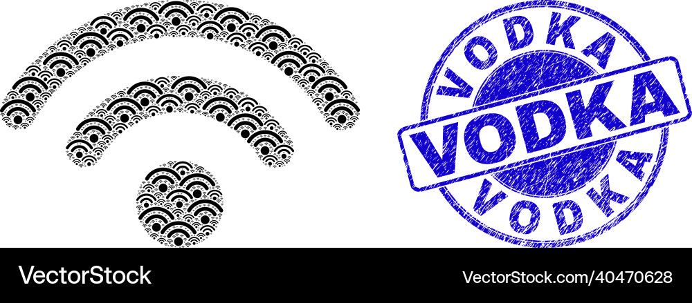 Grunge vodka seal and wifi network recursion Grunge vodka seal and wifi network recursion vector image
