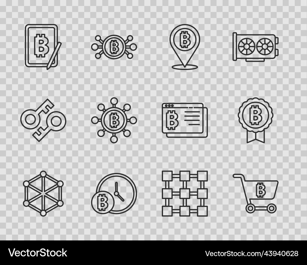 Set line blockchain technology shopping cart Set line blockchain technology shopping cart vector image