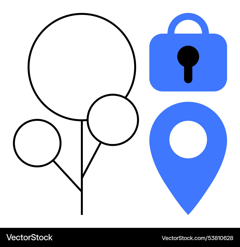 Simple tree outline with padlock and location pin vector image