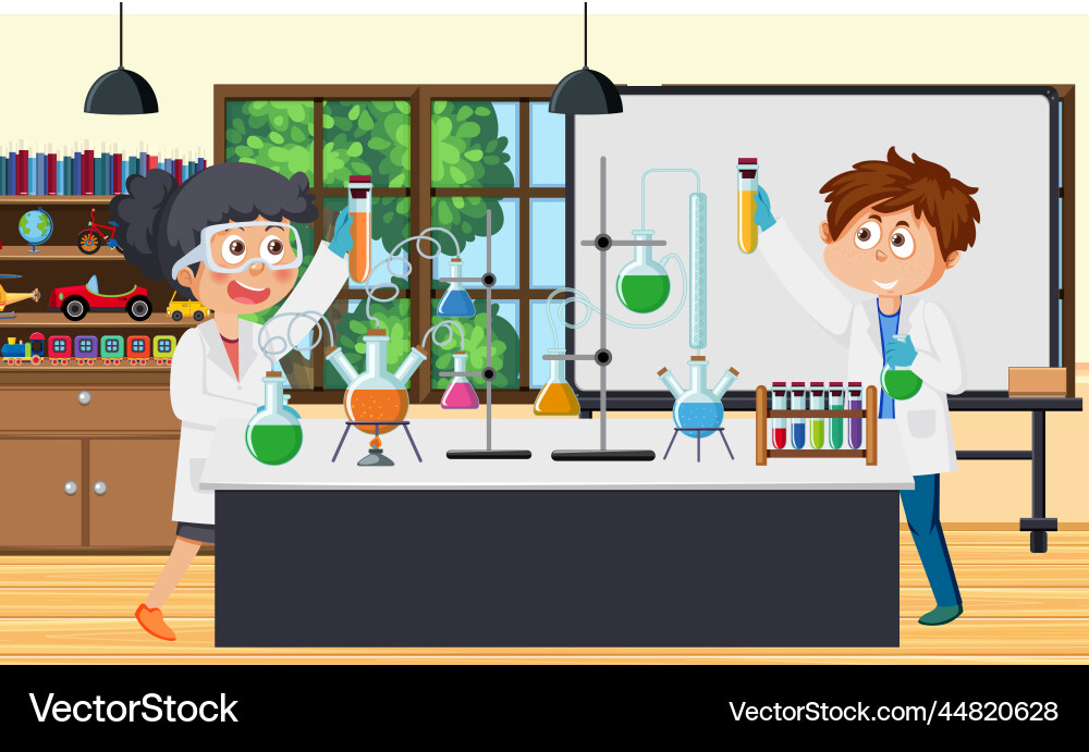 Student doing science experiment in laboratory Student doing science experiment in laboratory vector image