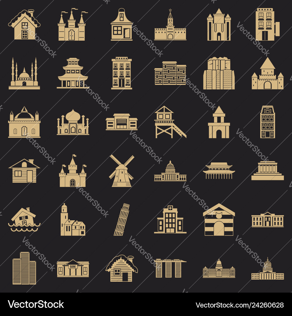 Tower building icons set simple style Vector Image