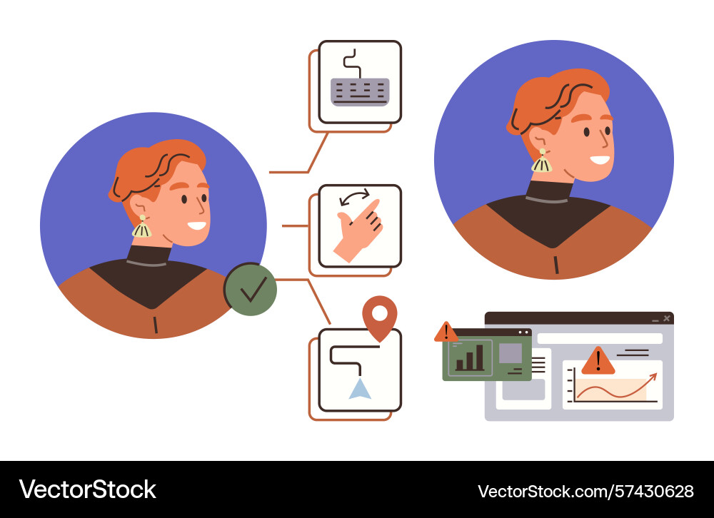 User interaction flowchart with character icons User interaction flowchart with character icons vector image
