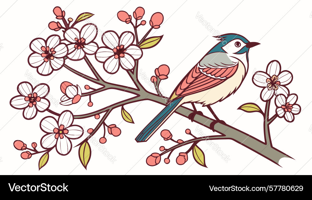 Bird on sakura branch design generative ai Vector Image