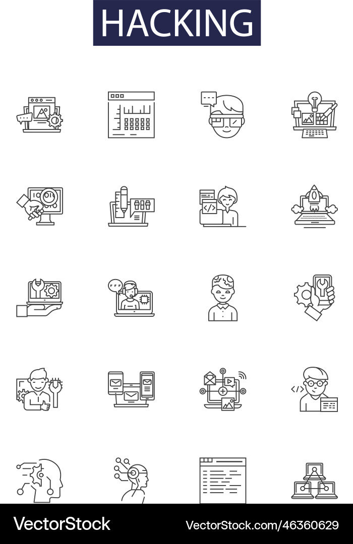 Hacking line icons and signs data Hacking line icons and signs data Vector Image