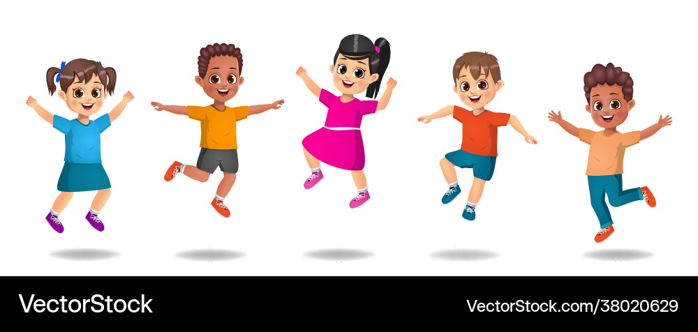 Kids playing outside jumping group vector image