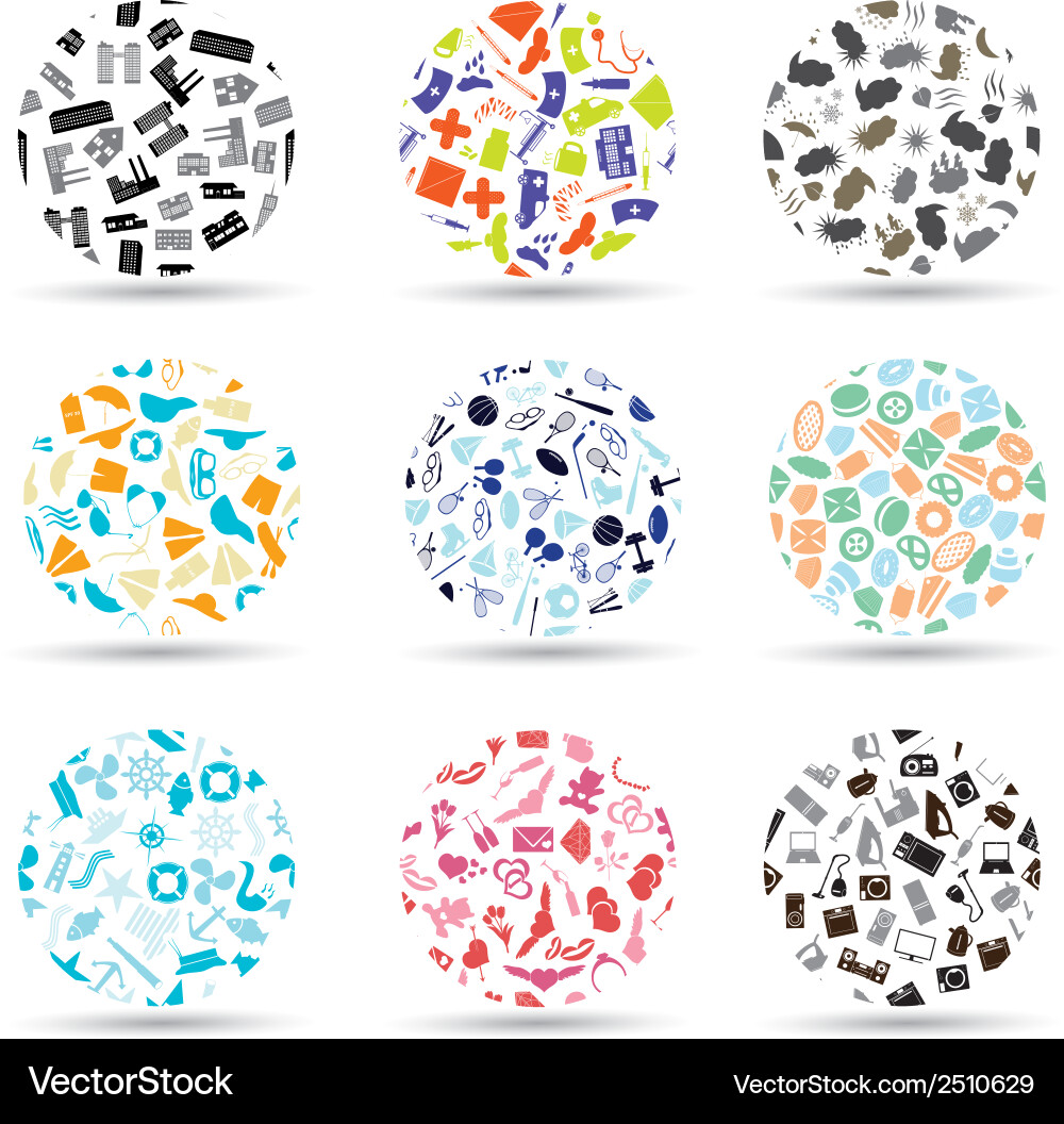 Pattern circle set of various icons eps10 vector image