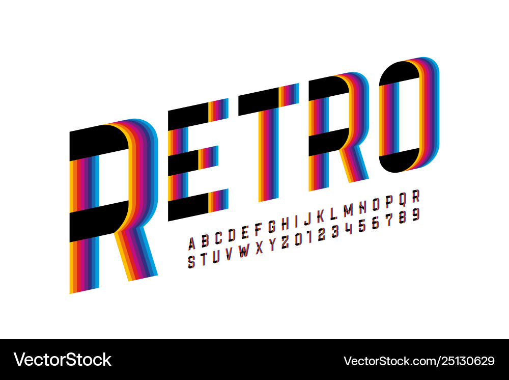 Retro style colorful font alphabet letters vector image