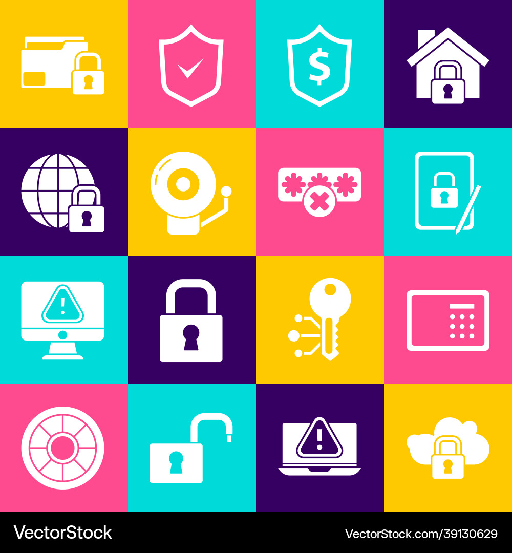 Set cloud computing lock safe tablet with closed Vector Image