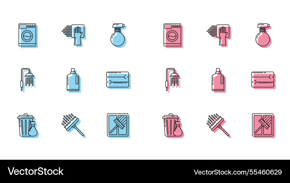 Set line trash can and garbage bag squeegee Set line trash can and garbage bag squeegee vector image