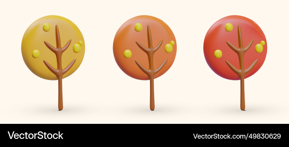Set of autumn trees with round crown 3d elements Set of autumn trees with round crown 3d elements vector image