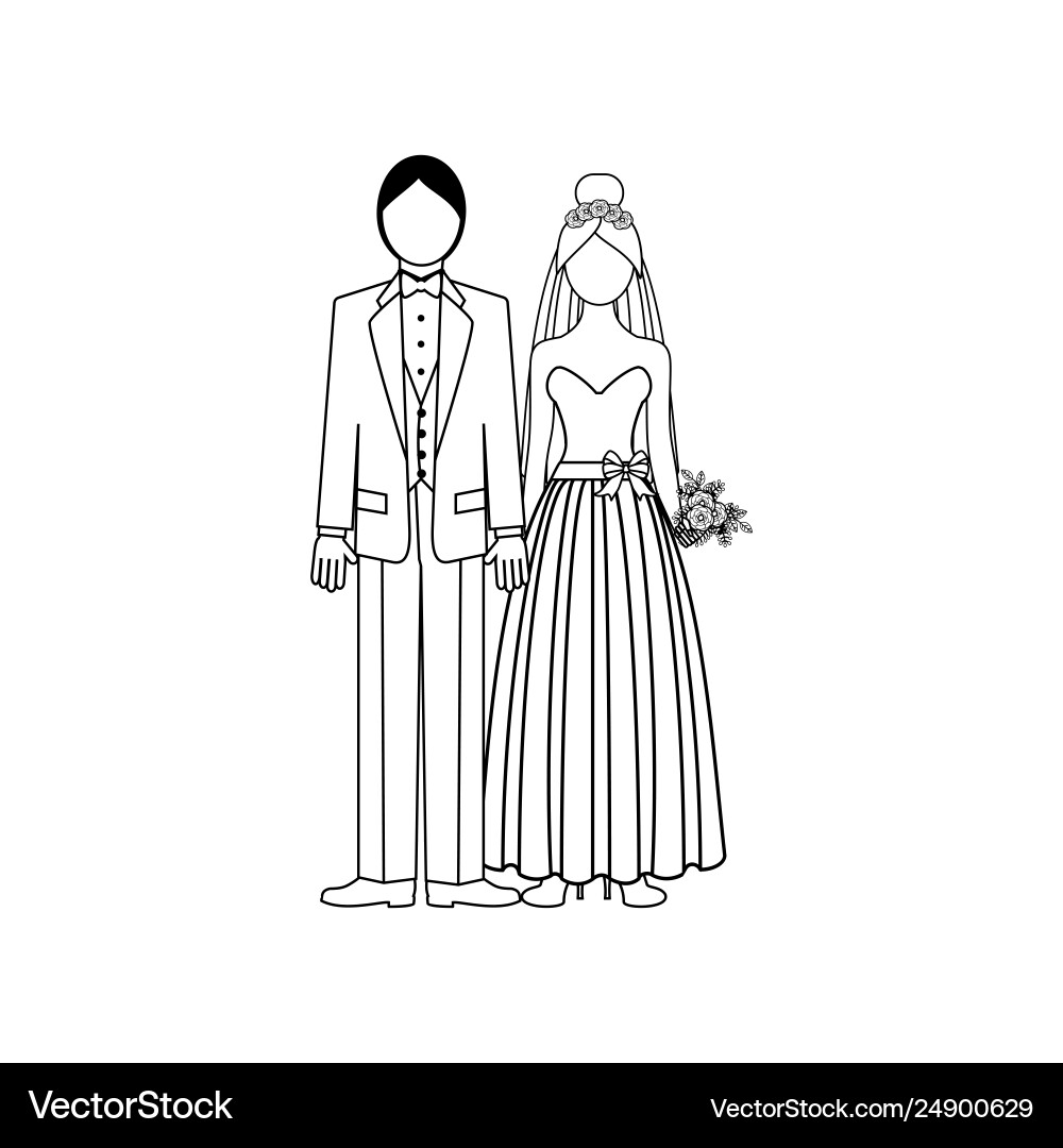 Wedding couple outline – Royalty-Free Vector | VectorStock, image size:1000x1080