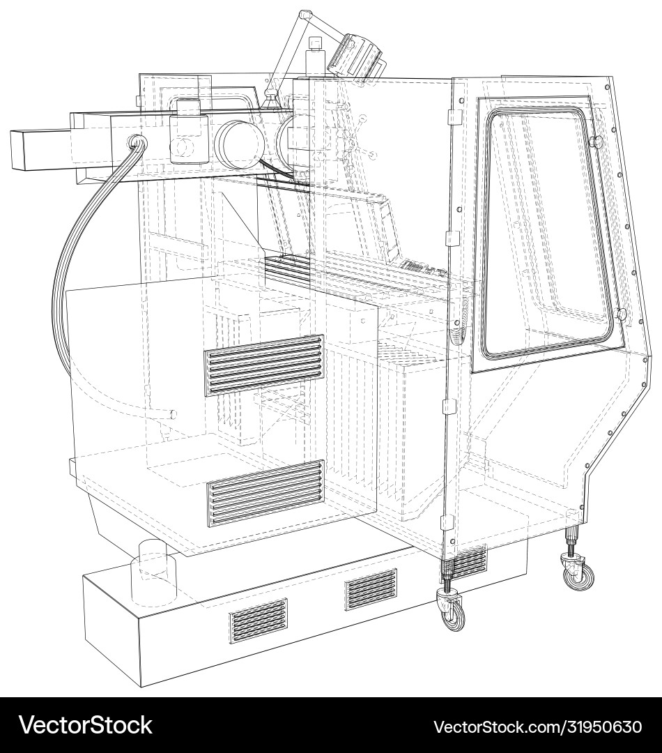 Cnc lathe machine wire-frame vector image