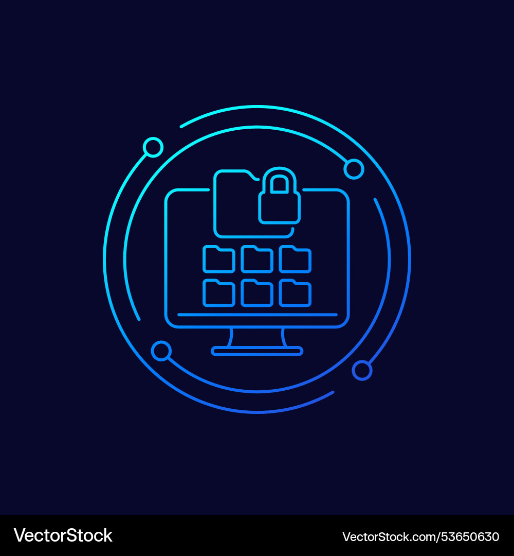 Locked folder icon with a computer linear design Vector Image