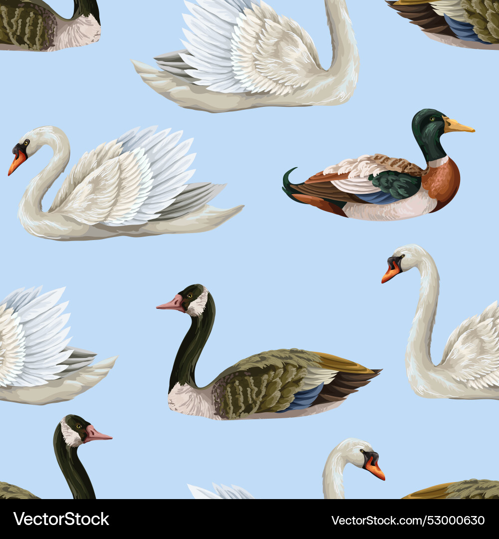 Seamless pattern with white swan and duck Seamless pattern with white swan and duck vector image