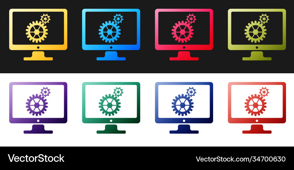 Set computer monitor and gears icon isolated Vector Image
