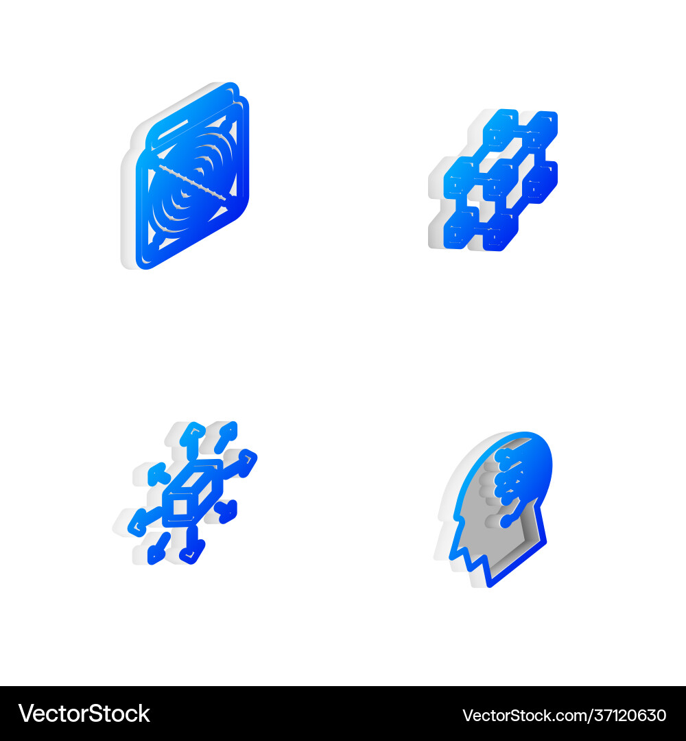 Set isometric line blockchain technology asic Set isometric line blockchain technology asic vector image